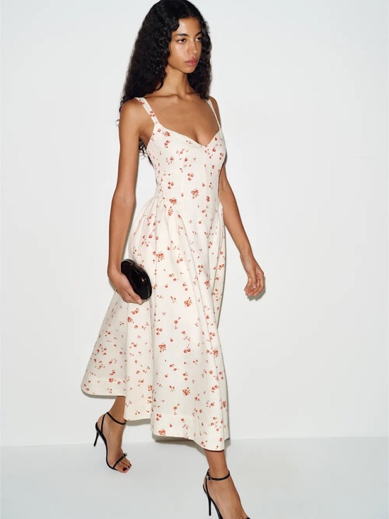 Reformation Dresses & Skirts - NEW Reformation Birdie Linen Sleeveless Midi Dress Lovie Cream Floral US 0 UK 4